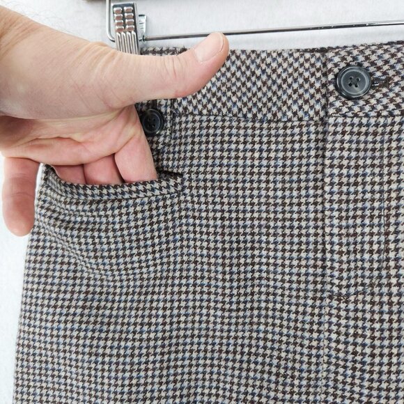 Eddie Bauer Skirt Womens 2 Brown Blue Houndstooth Wool Blend Pencil Career - Picture 3 of 10